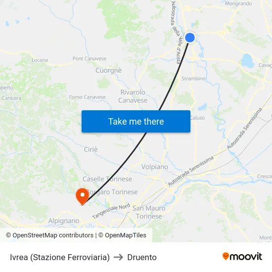 Ivrea (Stazione Ferroviaria) to Druento map