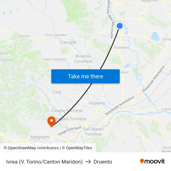 Ivrea (V. Torino/Canton Maridon) to Druento map