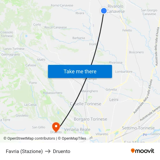 Favria (Stazione) to Druento map