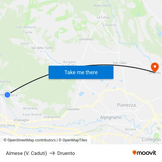 Almese (V. Caduti) to Druento map