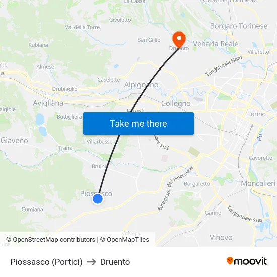 Piossasco (Portici) to Druento map
