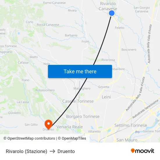 Rivarolo (Stazione) to Druento map