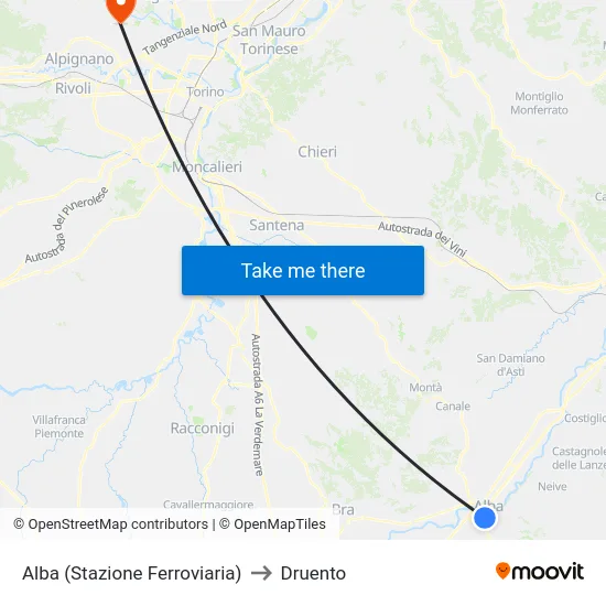 Alba (Stazione Ferroviaria) to Druento map
