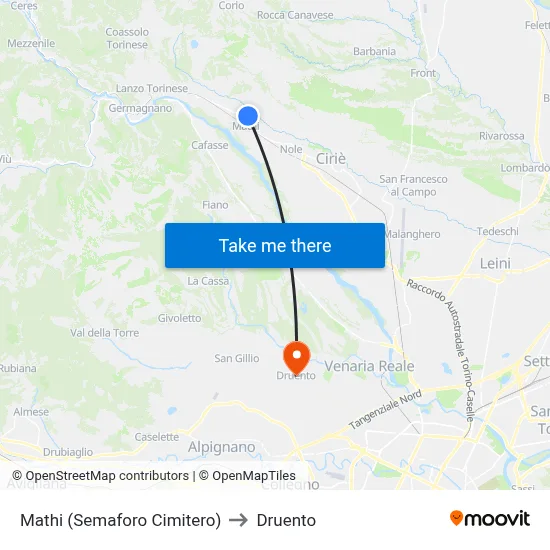 Mathi (Cemetery Traffic Light) to Druento map