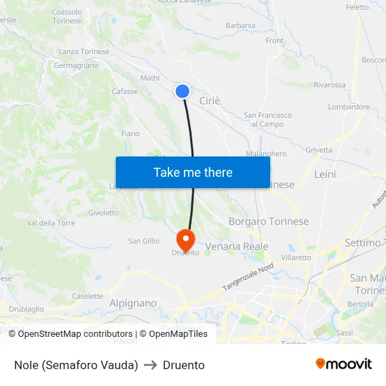 Nole (Vauda Traffic Light) to Druento map