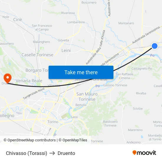 Chivasso (Torassi) to Druento map