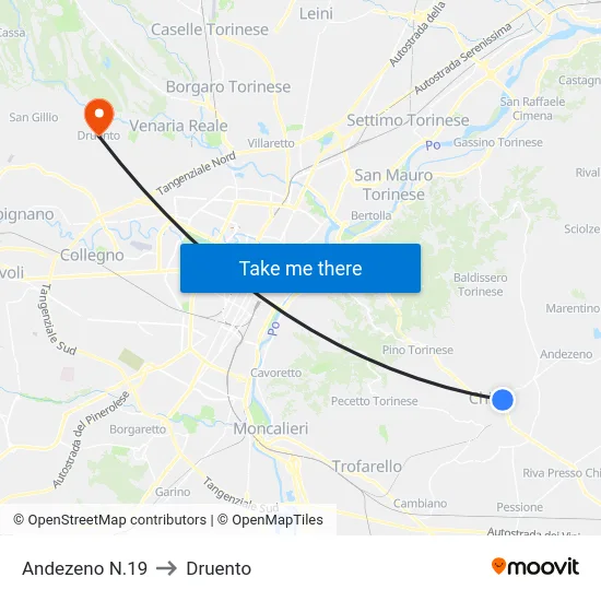 Andezeno N.19 to Druento map