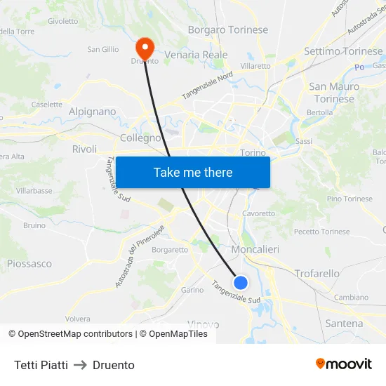 Tetti Piatti to Druento map