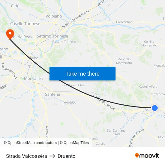 Valcossera Road to Druento map