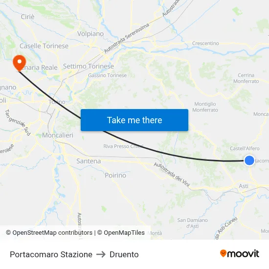 Portacomaro Station to Druento map