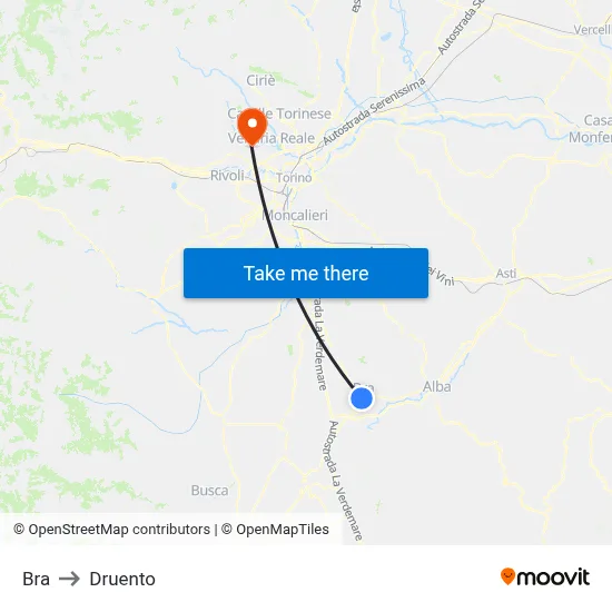 Bra to Druento map