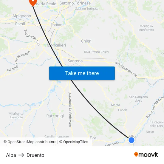 Alba to Druento map
