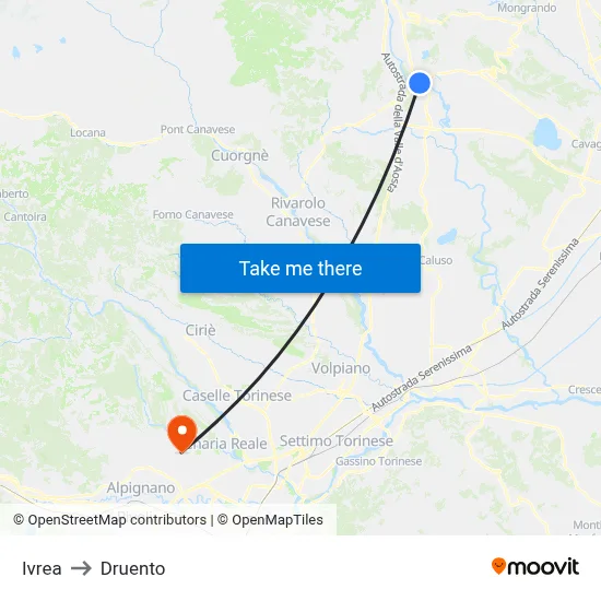 Ivrea to Druento map