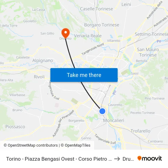 Torino - Piazza Bengasi Ovest - Corso Pietro Maroncelli - Via Canelli to Druento map
