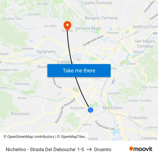 Nichelino - Strada Del Debouche'  1-5 to Druento map