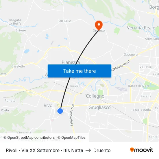 Rivoli - Via XX Settembre - Itis Natta to Druento map