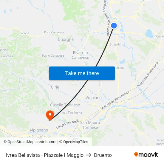 Ivrea Bellavista - Piazzale I Maggio to Druento map