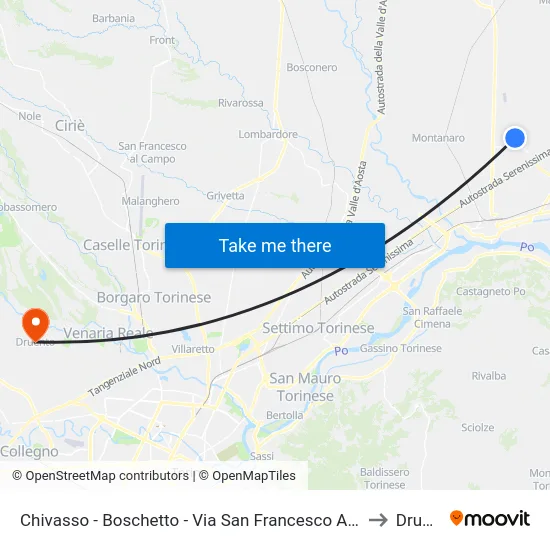 Chivasso - Boschetto - Via San Francesco Angolo Via Cene to Druento map