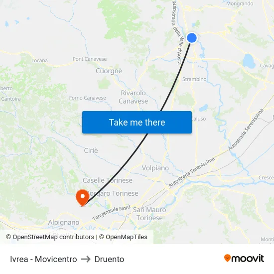 Ivrea - Movicentro to Druento map
