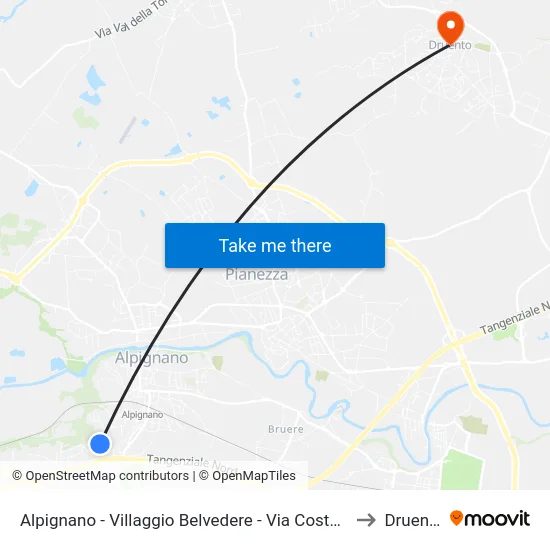 Alpignano - Villaggio Belvedere - Via Costa  53 to Druento map