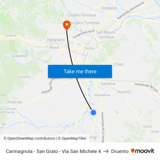 Carmagnola - San Grato - Via San Michele  4 to Druento map