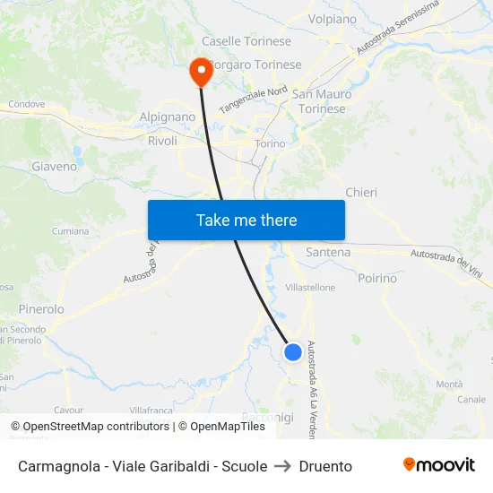 Carmagnola - Viale Garibaldi - Scuole to Druento map