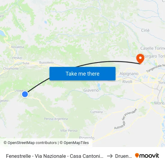 Fenestrelle - Via Nazionale - Casa Cantoniera to Druento map