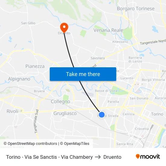 Torino - Via Se Sanctis - Via Chambery to Druento map