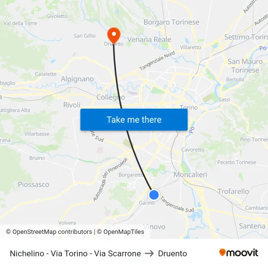 Nichelino - Via Torino - Via Scarrone to Druento map