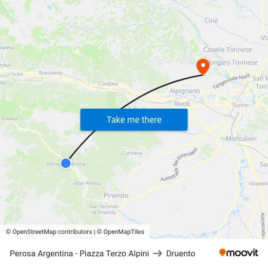 Perosa Argentina - Piazza Terzo Alpini to Druento map