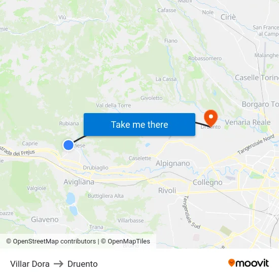 Villar Dora to Druento map