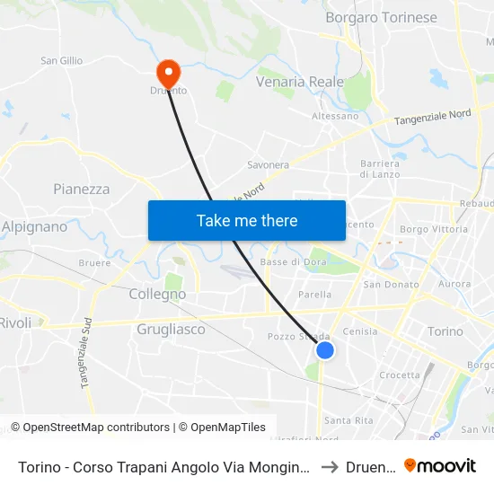 Torino - Corso Trapani Angolo Via Monginevro to Druento map