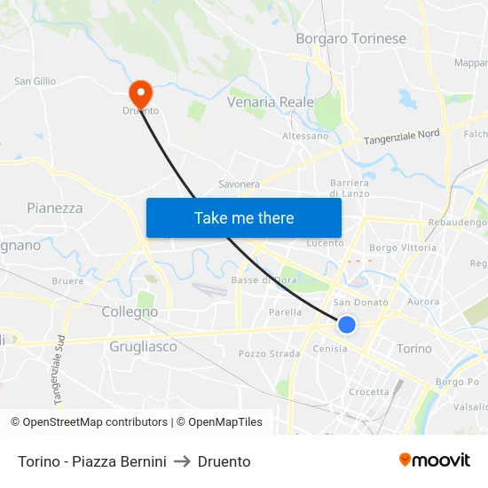 Torino - Piazza Bernini to Druento map