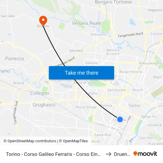 Torino - Corso Galileo Ferraris - Corso Einaudi to Druento map