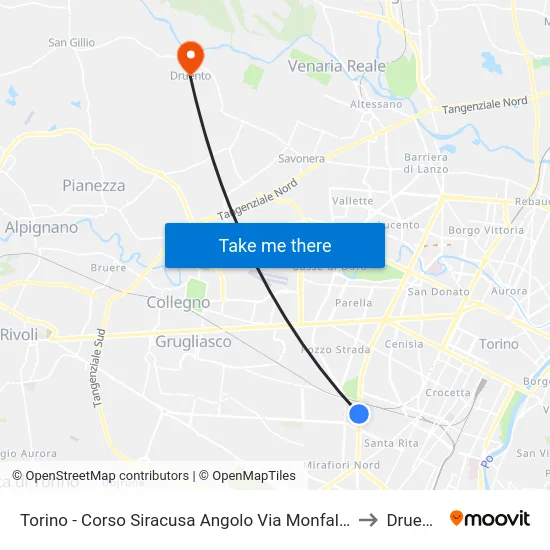 Turin - Corso Siracusa Corner Via Monfalcone to Druento map