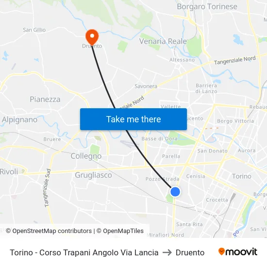 Torino - Corso Trapani Angolo Via Lancia to Druento map
