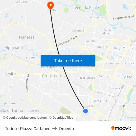 Torino - Piazza Cattaneo to Druento map
