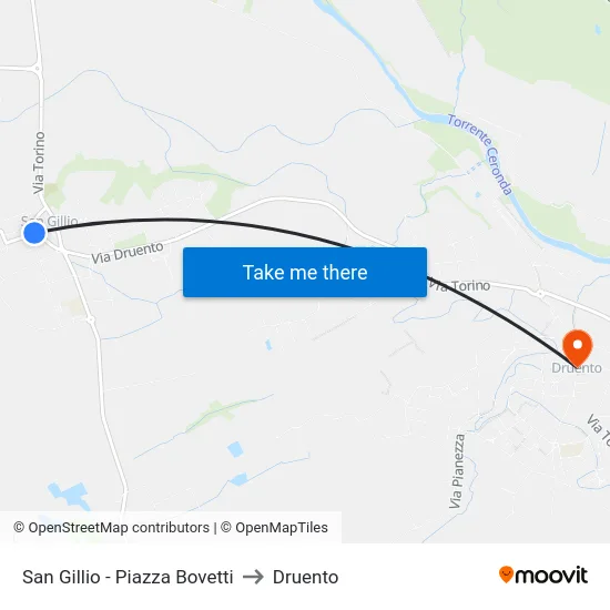 San Gillio - Piazza Bovetti to Druento map