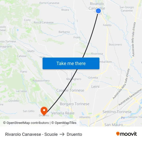 Rivarolo Canavese - Scuole to Druento map