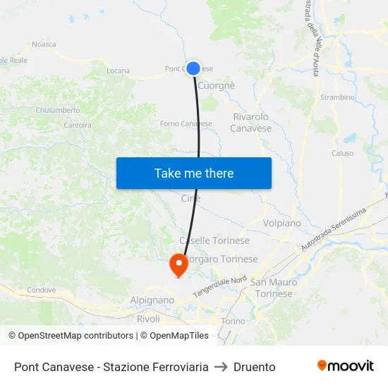 Pont Canavese - Stazione Ferroviaria to Druento map