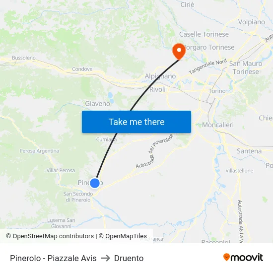 Pinerolo - Piazzale Avis to Druento map