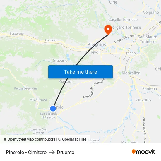 Pinerolo - Cimitero to Druento map