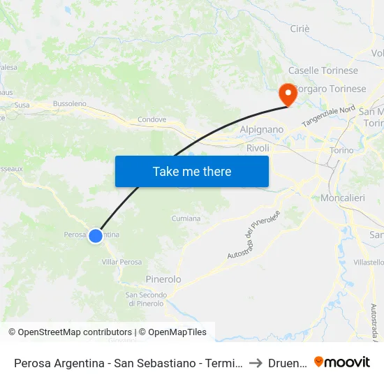 Perosa Argentina - San Sebastiano - Terminal to Druento map