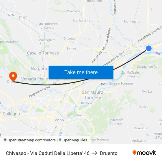 Chivasso - Via Caduti Della Liberta'  46 to Druento map