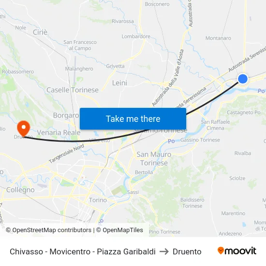 Chivasso - Movicentro - Piazza Garibaldi to Druento map