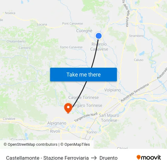 Castellamonte - Stazione Ferroviaria to Druento map