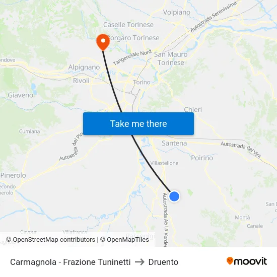 Carmagnola - Frazione Tuninetti to Druento map