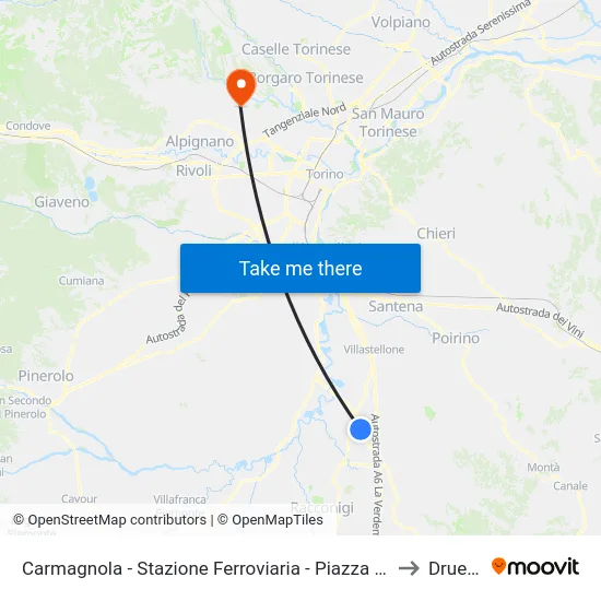 Carmagnola - Stazione Ferroviaria - Piazza XXX Aprile to Druento map