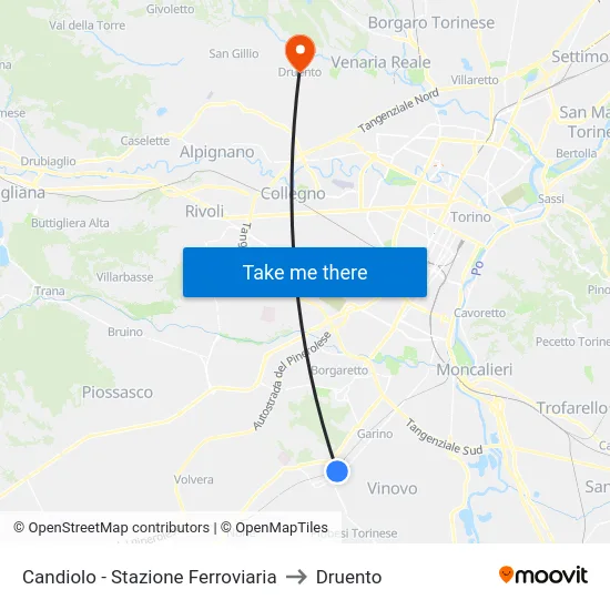 Candiolo - Stazione Ferroviaria to Druento map