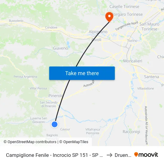 Campiglione Fenile - Incrocio SP 151 - SP 153 to Druento map